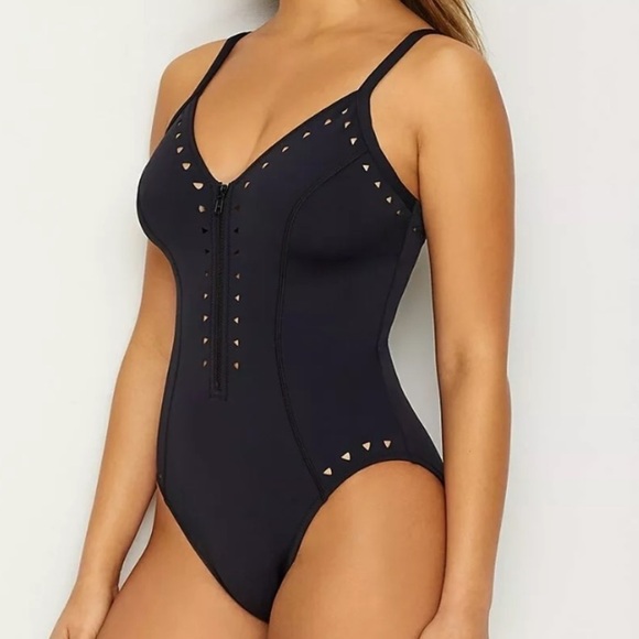MAGICSUIT Solid Sutton ZipFront One Piece Swimsuit - Picture 2 of 8